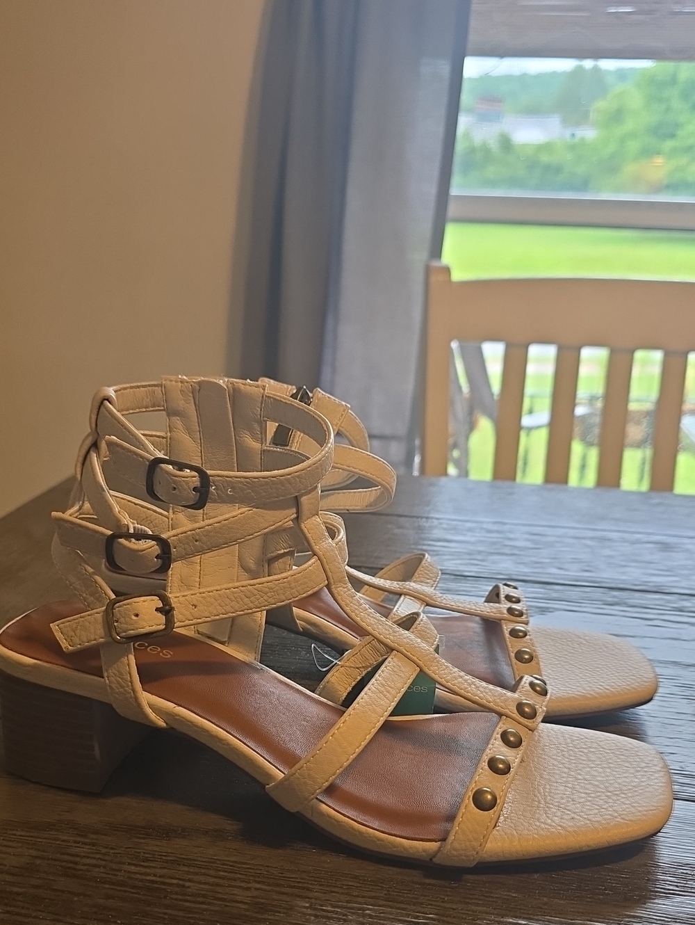 Maurices Beige Strappy Studded Block Heel Sandals - Women's Sz. 8.5